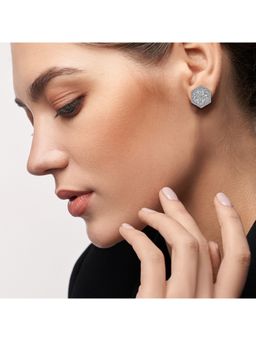 Silberry - 925 Sterling Silver Crystal Hexa Earrings For Womens And Girls