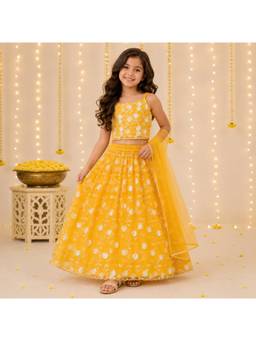 The Magic Wand - Yellow Net Sequin Embroidered Lehenga Set with Dupatta