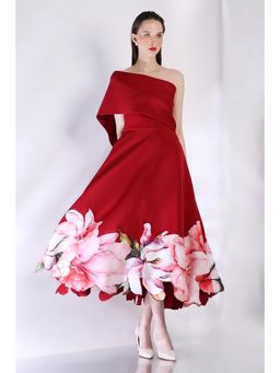 Ozeqo - Womens Maroon Dress with Wrap (Set of 2)