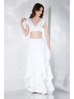 Ozeqo - Womens White Top with Skirt (Set of 2)