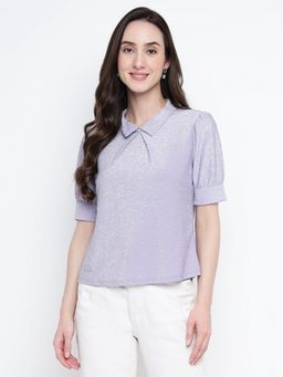 Latin Quarters - Lavender Short Sleeve Textured Polyester Top (S)