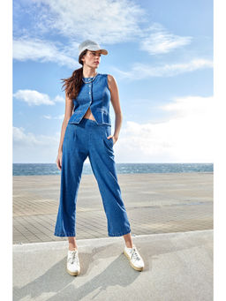 Madame - Women Blue Polyester Round Neck Co-Ord (Set of 2)