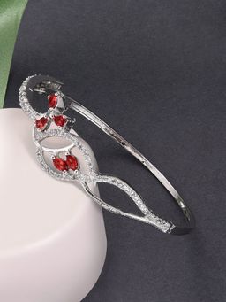 Fida - Wedding Handmade Luxurious Rhodium-Plated Red Ruby American Diamond Bracelet for Women