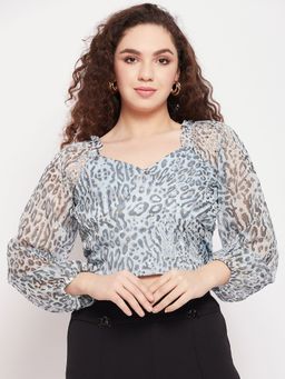 CAMLA - Blue Printed Sweetheart Top Blue