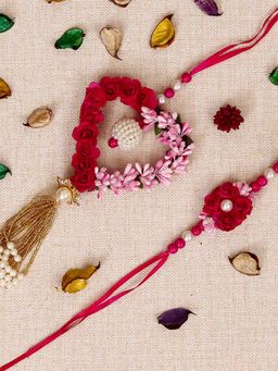 eCraftIndia - Floral and Heart Shape Bhaiya Bhabhi Rakhi