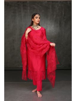 Rhua India - Red Fuscia Kurta with Pant and Dupatta