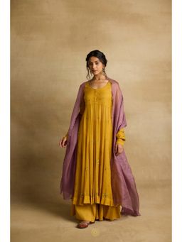 Rhua India - Gold Meher Anarkali with Sharara and Dupatta
