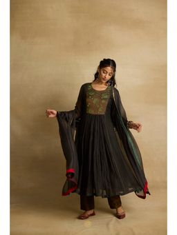 Rhua India - Black Parnika Anarkali with Pant and Dupatta