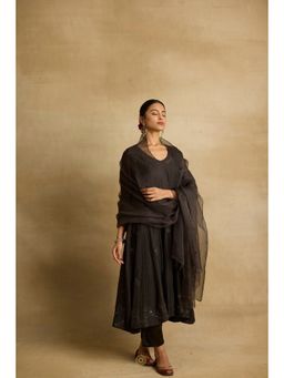 Rhua India - Black Tara Anarkali with Pant and Dupatta