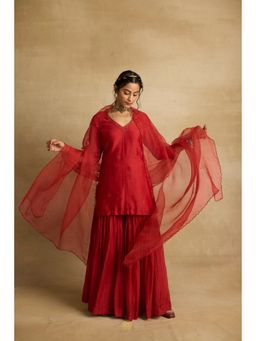 Rhua India - Red Tiya Kurta with Sharara and Dupatta