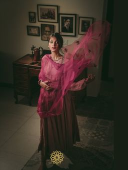 Rhua India - Pink Onyx Anarkali with Pant and Dupatta
