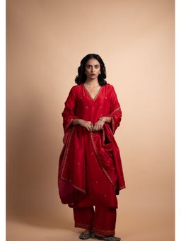 Rhua India - Red Aashi Kurta with Palazzo and Dupatta