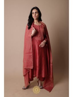 Rhua India - Peach Nimai Kurta with Pant and Dupatta