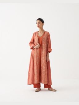 Rhua India - Orange Nyra Kurta with Pant and Overlay