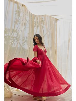 Rhua India - Red Aafreen Anarkali with Pant and Dupatta