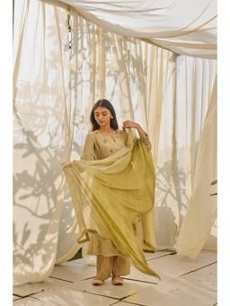 Rhua India - Green Ehsa Anarkali with Pant and Dupatta