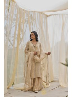 Rhua India - Beige Nuresa Kurta with Sharara and Dupatta