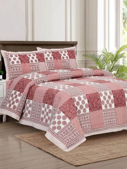JAIPUR FABRIC - 140 Tc Cotton King Bedsheet For Double Bed With 2 Pillow Covers Red