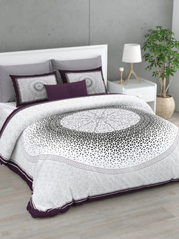 JAIPUR FABRIC - 240 Tc Cotton Paisley King Bedsheet With 2 Pillow Covers Purple