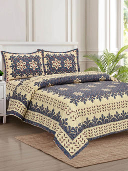 JAIPUR FABRIC - 280 Tc Cotton Sanganeri Printed For King Size Bedsheet With 2 Pillow Covers Blue