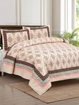 JAIPUR FABRIC - 180 Tc Modern Tradition Peach Cotton Double King Bedsheet With 2 Pillow Covers