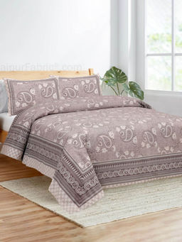 JAIPUR FABRIC - Paisley Art Rosy Brown Cotton Double King Bedsheet With 2 Pillow Covers