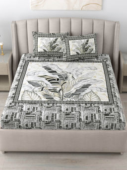 JAIPUR FABRIC - 180 Tc Cotton Printed King Bedsheet With Two Pillow Covers For Double Bed Black