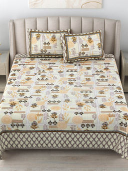 JAIPUR FABRIC - 180 Tc Cotton Printed King Bedsheet With Two Pillow Covers For Double Bed Multi-Color