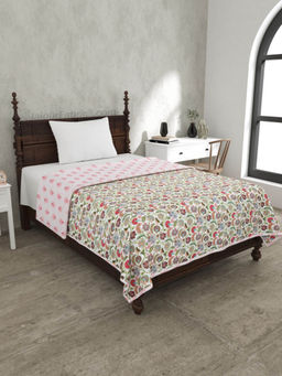 JAIPUR FABRIC - Colorful Blossomy Pure Cotton Single Bed Dohar Multi-Color