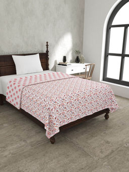 JAIPUR FABRIC - Peach Motifs Pure Cotton Single Bed Dohar