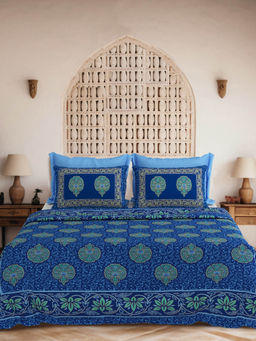 JAIPUR FABRIC - King Size Bedsheet For Bed, 240 Tc 100% Cotton Bedsheet With 2 Pillow Covers Blue