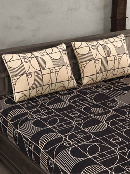 JAIPUR FABRIC - Sneaky Shell Black King Size Bedsheet With 2 Pillow Cover