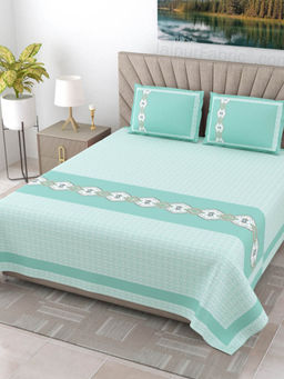 JAIPUR FABRIC - Sea Green Oasis Pure Cotton King Size Double Bed Sheet With 2 Pillow Cover