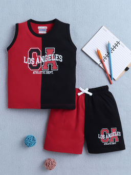 Bumzee - Red & Black Boys Sleeveless T-Shirt & Short (Set of 2)