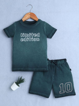 Bumzee - Bottle Green Boys Half Sleeves T-Shirt & Short (Set of 2)