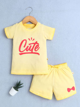 Bumzee - Yellow Girls Half Sleeves T-Shirt & Short (Set of 2)