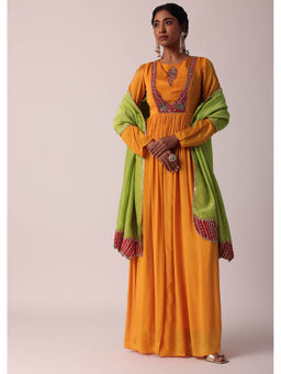 KALKI FASHION - Orange Chiffon Anarkali Kurta with Dupatta (Set of 2)