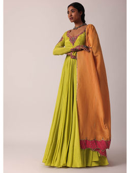 KALKI FASHION - Green Embroidered Anarkali Kurta with Dupatta (Set of 2)
