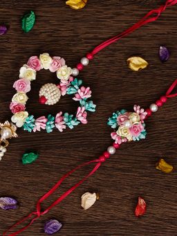 eCraftIndia - Floral and Heart Shape Bhaiya Bhabhi Rakhi