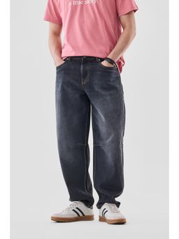 Snitch - Mens Dark Blue Washed Balloon Fit Casual Jeans