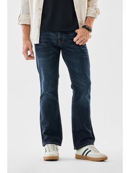 Snitch - Mens Dark Blue Washed Bootcut Casual Jeans