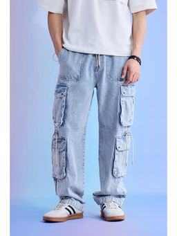 Snitch - Mens Blue Utopia Baggy Denim Cargo Jeans