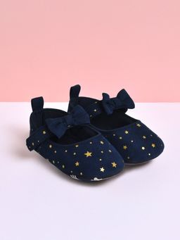 Mi Arcus - Cotton Navy Star Print Booties for Baby Girls Navy Blue