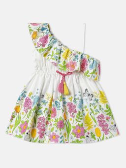 Nautinati - Girls Floral Printed Cotton Satin Sleeveless Frock