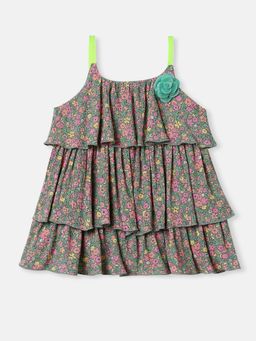 Nautinati - Girls Floral Printed Knee Length Sleeveless Frock