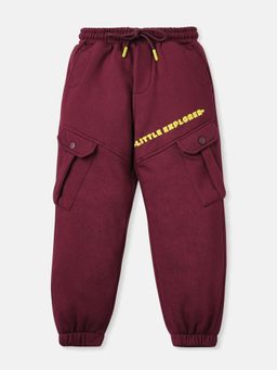 Nautinati - Boys Typography Print Fleece Cargo-Pocket Joggers In Maroon