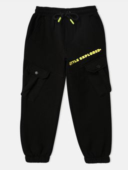 Nautinati - Boys Typography Print Fleece Cargo-Pocket Joggers In Black