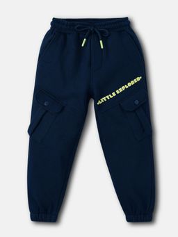 Nautinati - Boys Typography Print Fleece Cargo-Pocket Joggers In Navy