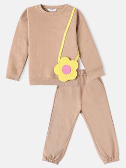 Nautinati - Girls Solid Fleece Sweatshirt and Joggers with Flower-Shaped Bag (Set of 2)