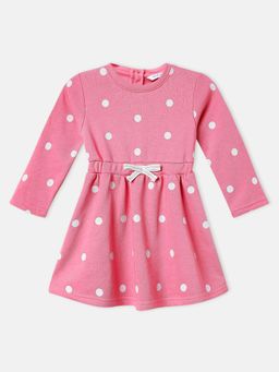 Nautinati - Girls Fleece Polka Dot Print Bow Belted Dress